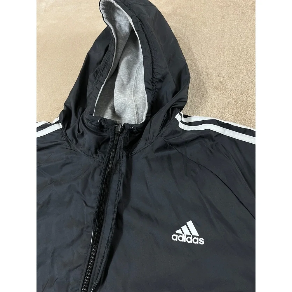 Adidas Reversible Hooded 3‎ Stripe Jacket Size 2XL Black Grey White Full zip